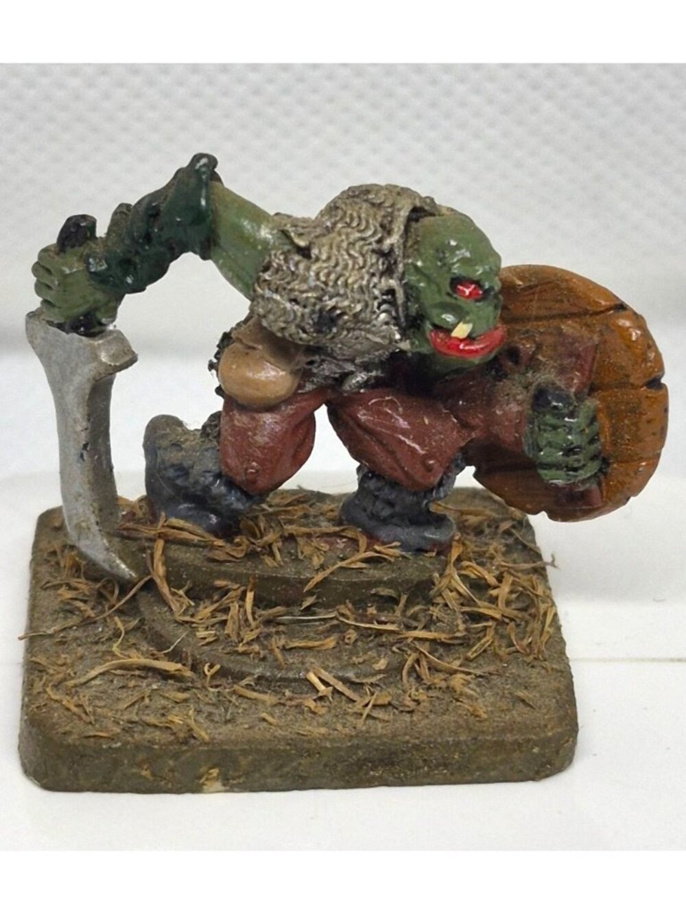 Hand-Painted Orc Miniature | Sword & Shield Tabletop RPG Figure | D&D Collector